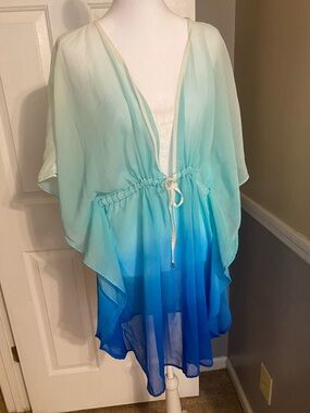 Bleu Rod Beattie Aqua to Cobalt Ombre Sheer Cover-Up